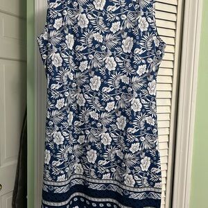 Floral Sleeveless Dress in Blue and White